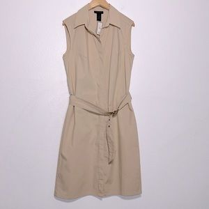 New The Limited Stretch Tan Belted Button Down Dress Size 8